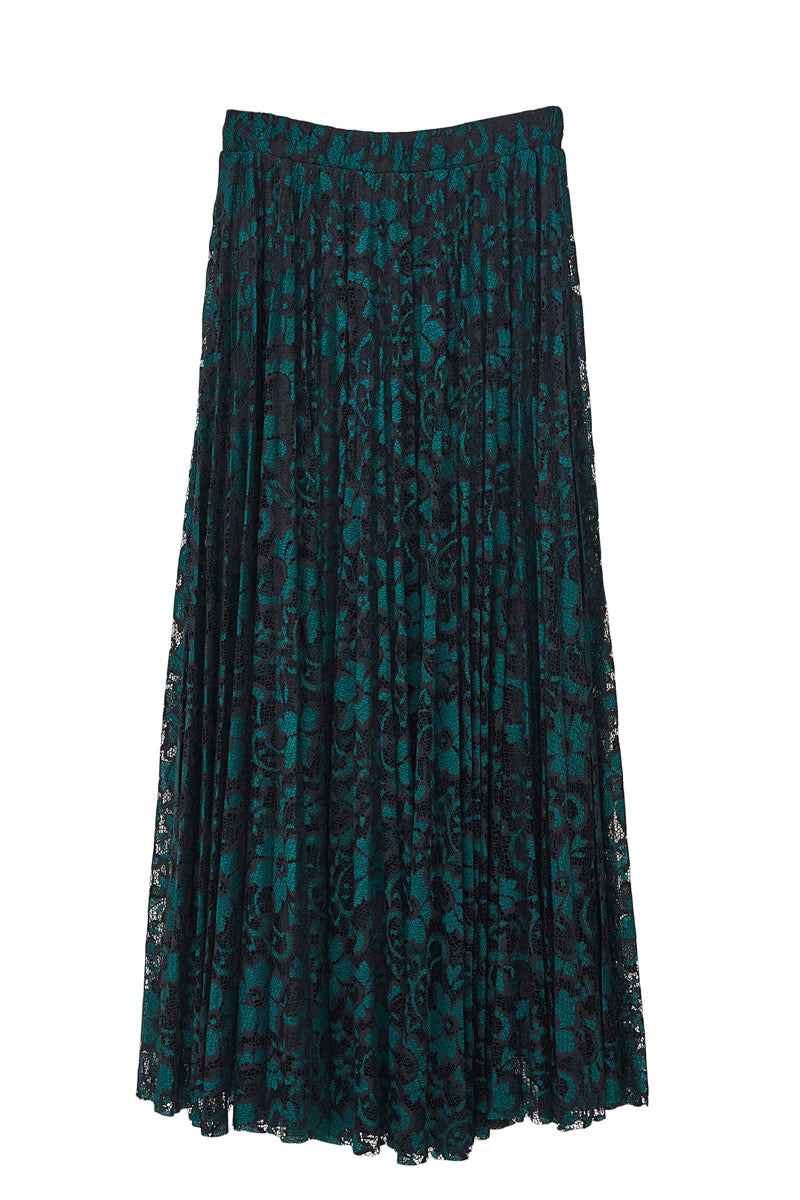 Beli Lastikli Pileli Dantel Etek - Black-Green