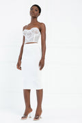 Beli Lastikli Midi Etek - Offwhite duruş