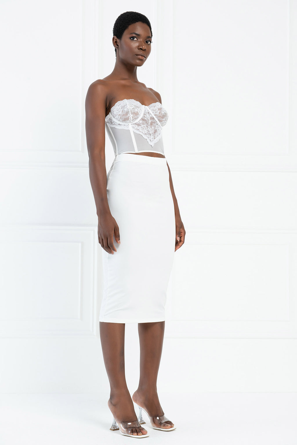 Beli Lastikli Midi Etek - Offwhite ön