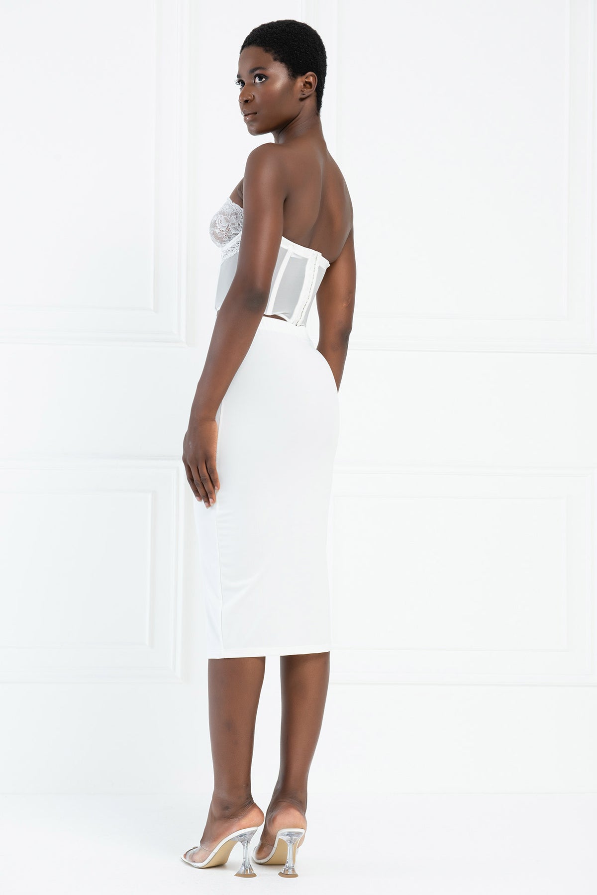 Beli Lastikli Midi Etek - Offwhite yan