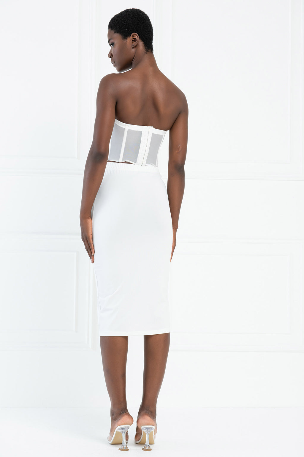 Beli Lastikli Midi Etek - Offwhite arka