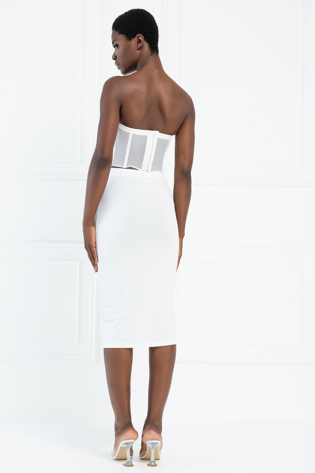Beli Lastikli Midi Etek - Offwhite arka