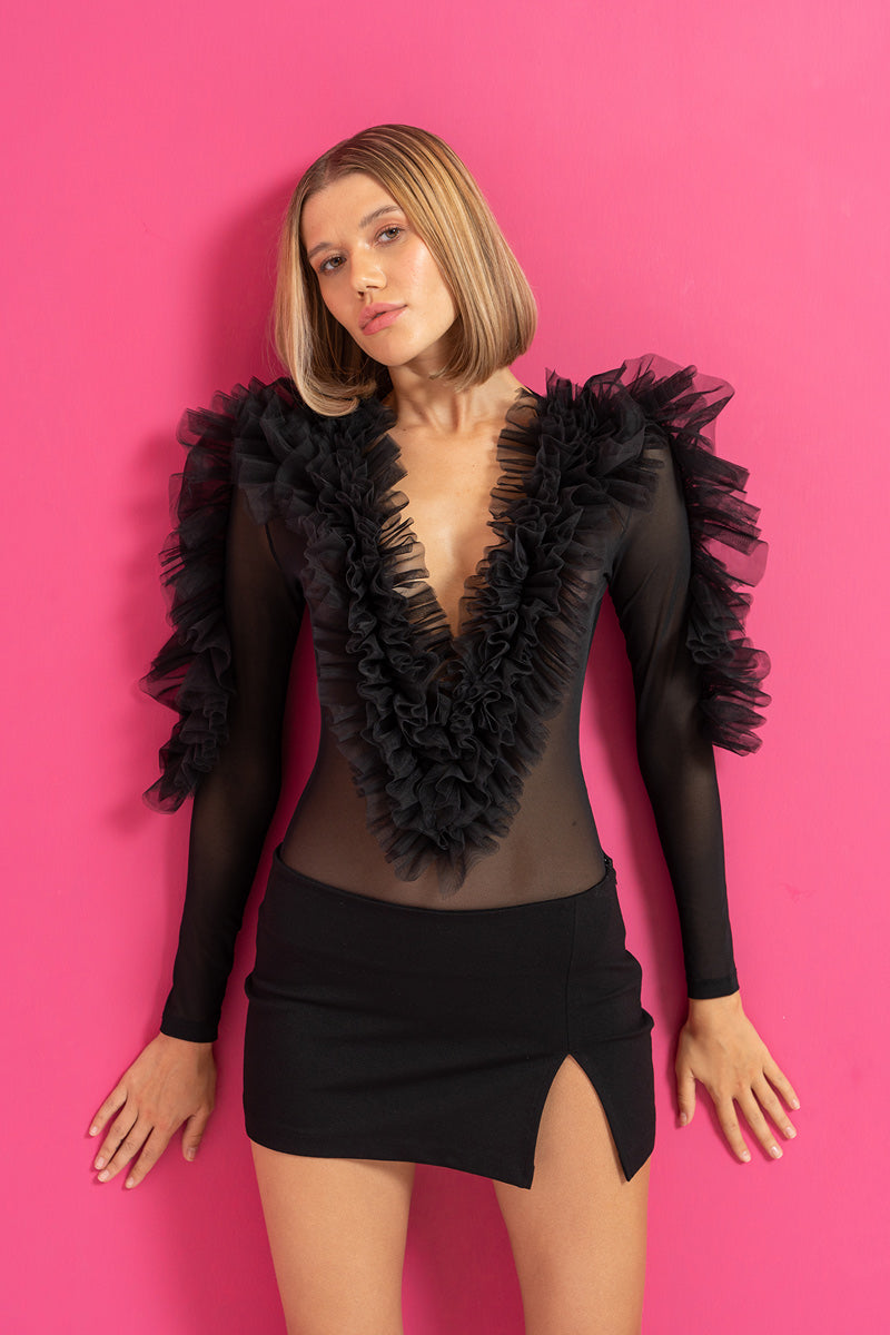 Fırfırlı Transparan Body - Black