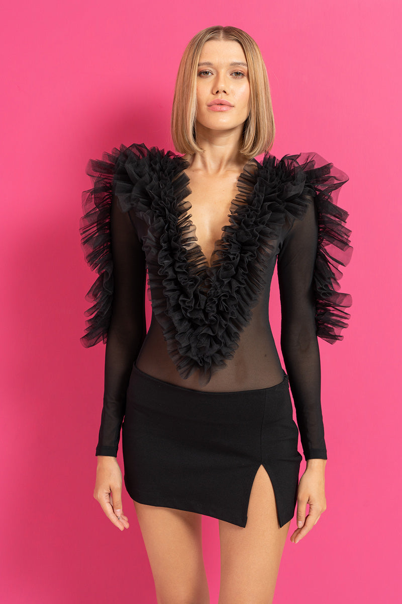 Fırfırlı Transparan Body - Black