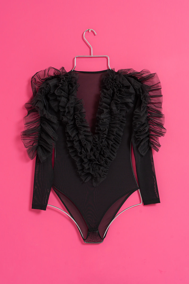 Fırfırlı Transparan Body - Black