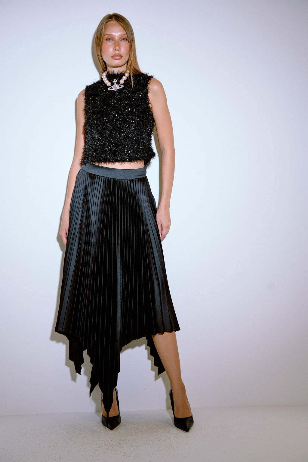 Balıkçı Yaka Simli Payetli Bluz - ön