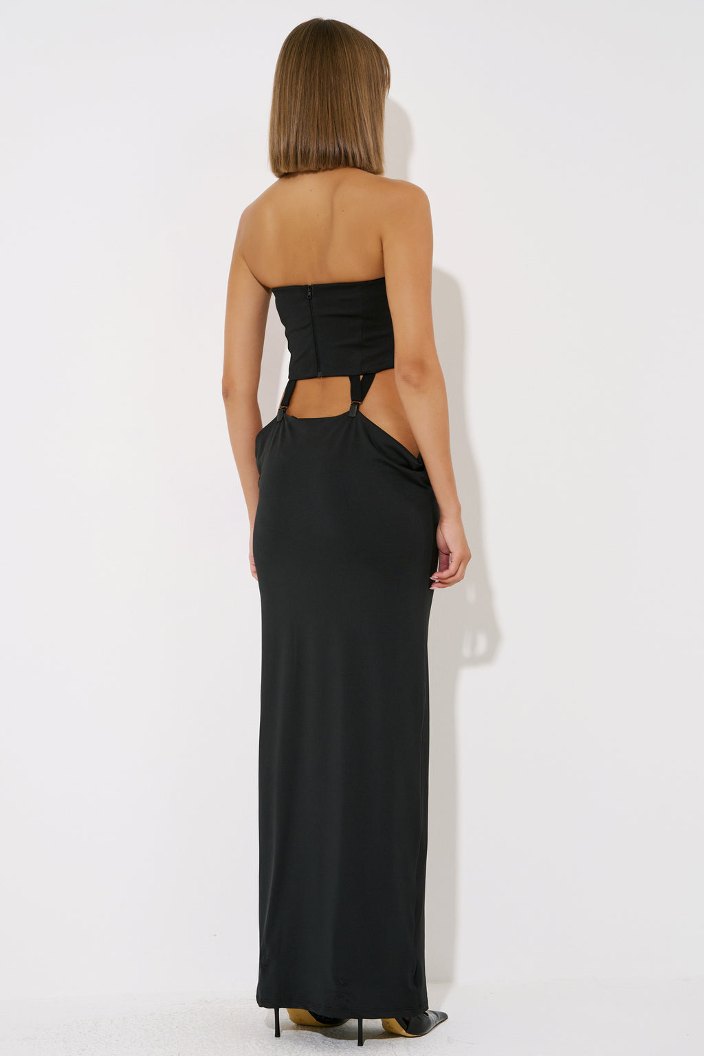 Straplez Cutout Detaylı Maxi Elbise