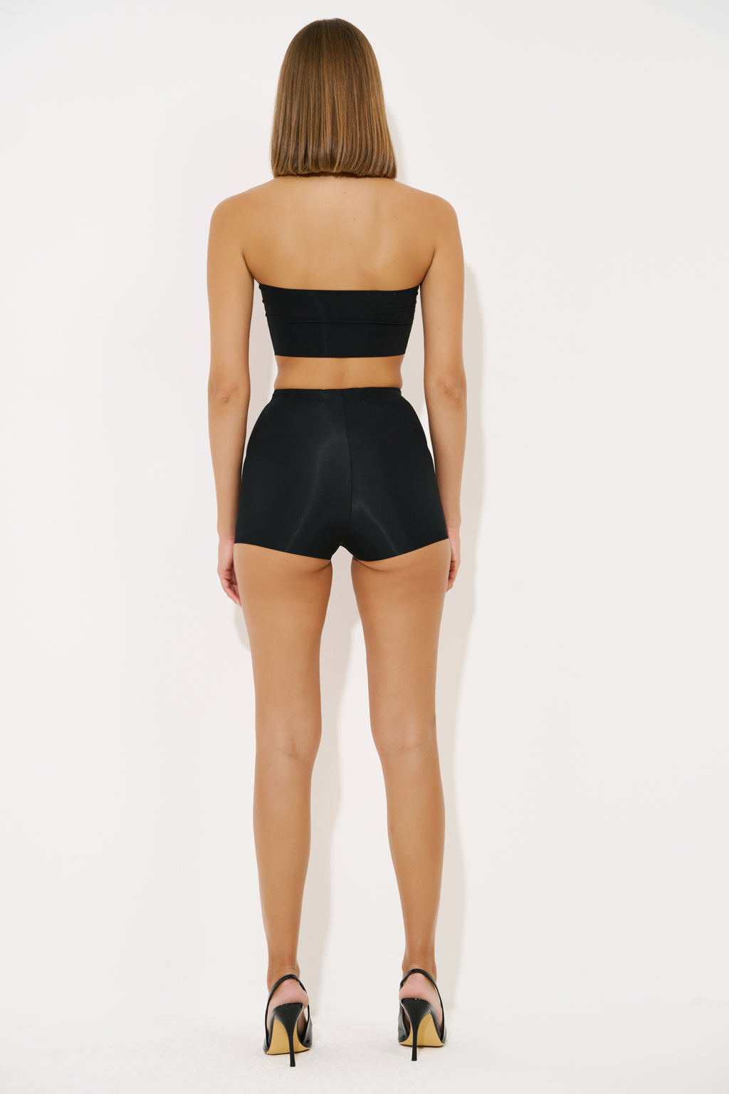 Yüksek Bel Mini Korse Şort - Black arka