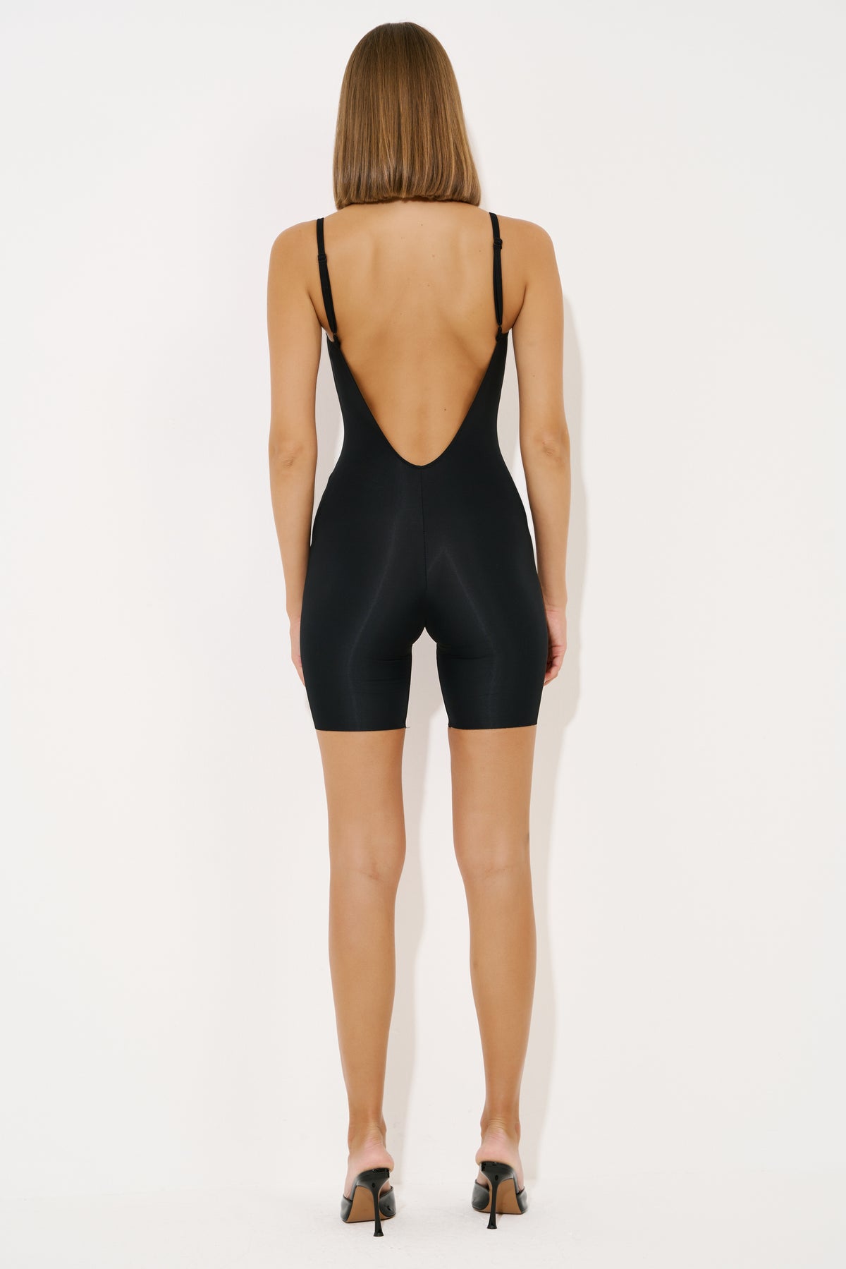 Süngerli Askılı Biker Tulum - Black arka