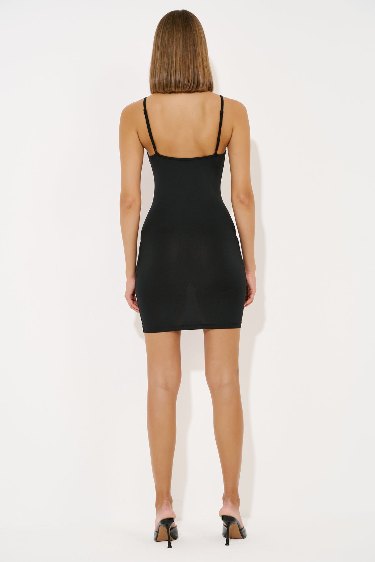 Askılı Dar Kesim Mini Elbise - Black arka