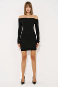 Omuz Dekolteli Elbise - Black duruş