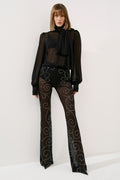 Kristal Taşlı Transparan Tül Pantolon - Black duruş