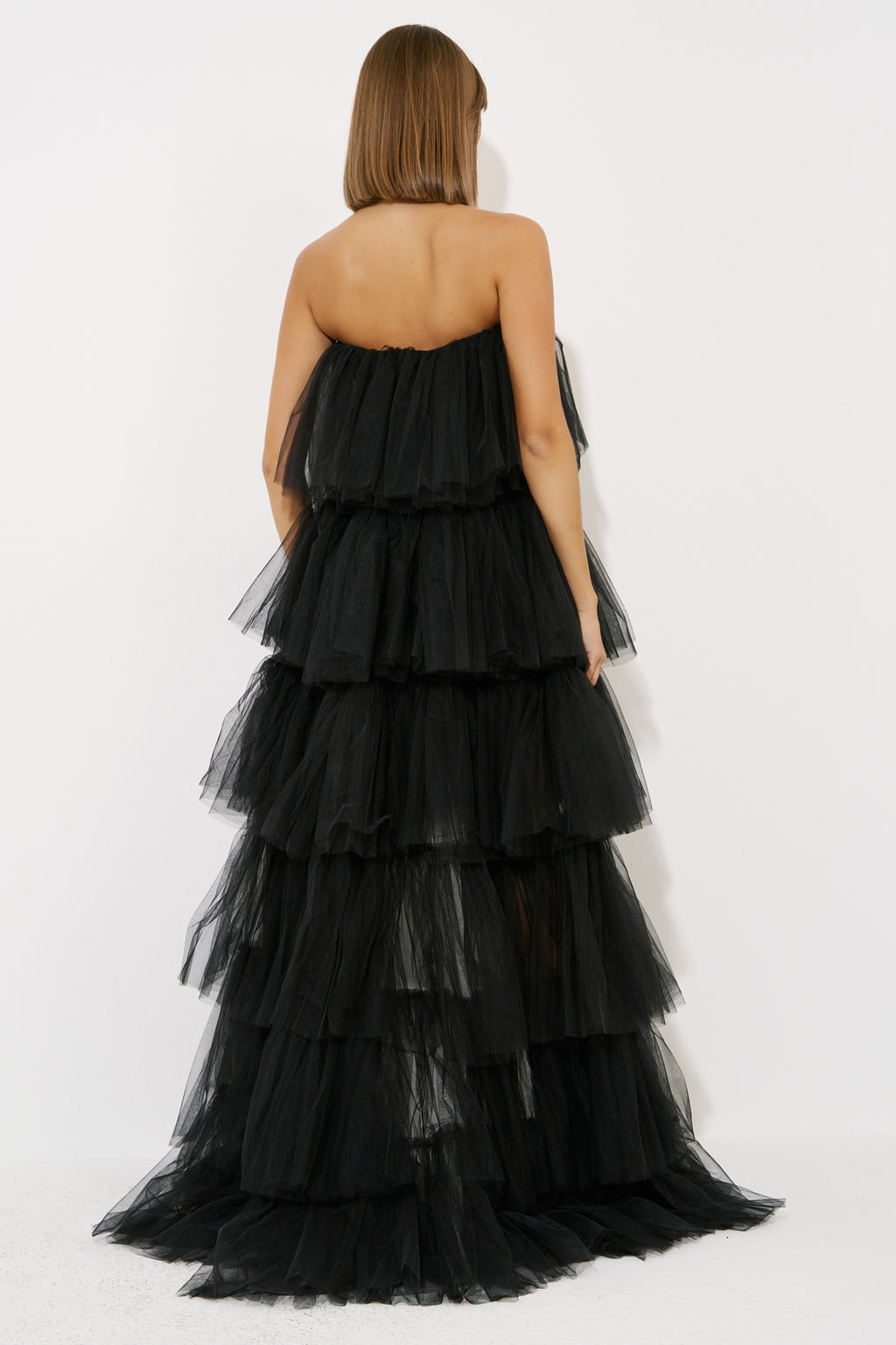 Volanlı Maxi Elbise - Black arka