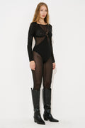 Tek Kollu File Bodysuit - Black duruş