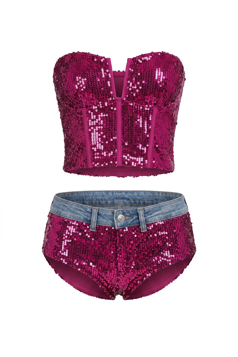 Payetli Büstiyer - Fuchsia ön
