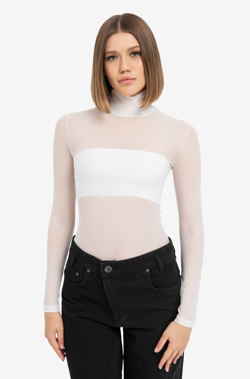 Balıkçı Yaka Transparan Bluz - Offwhite ön