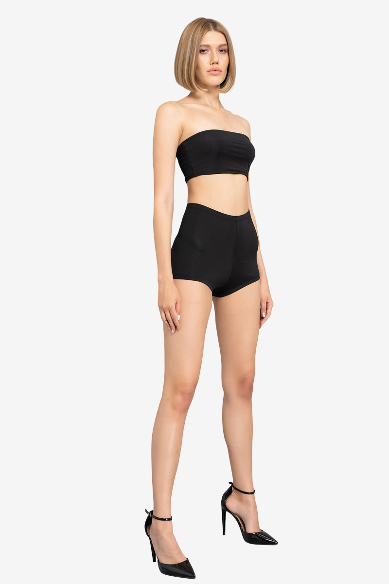 Straplez Büstiyer Ve Booty Şort Takım - Black ön