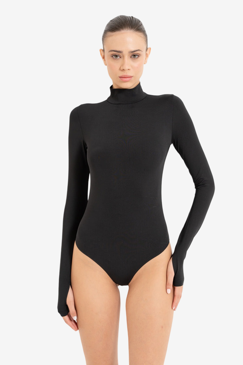 Parmak Detaylı Balıkçı Yaka Bodysuit