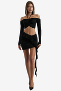 Büzgülü Crop Bluz Mini Etek Takım