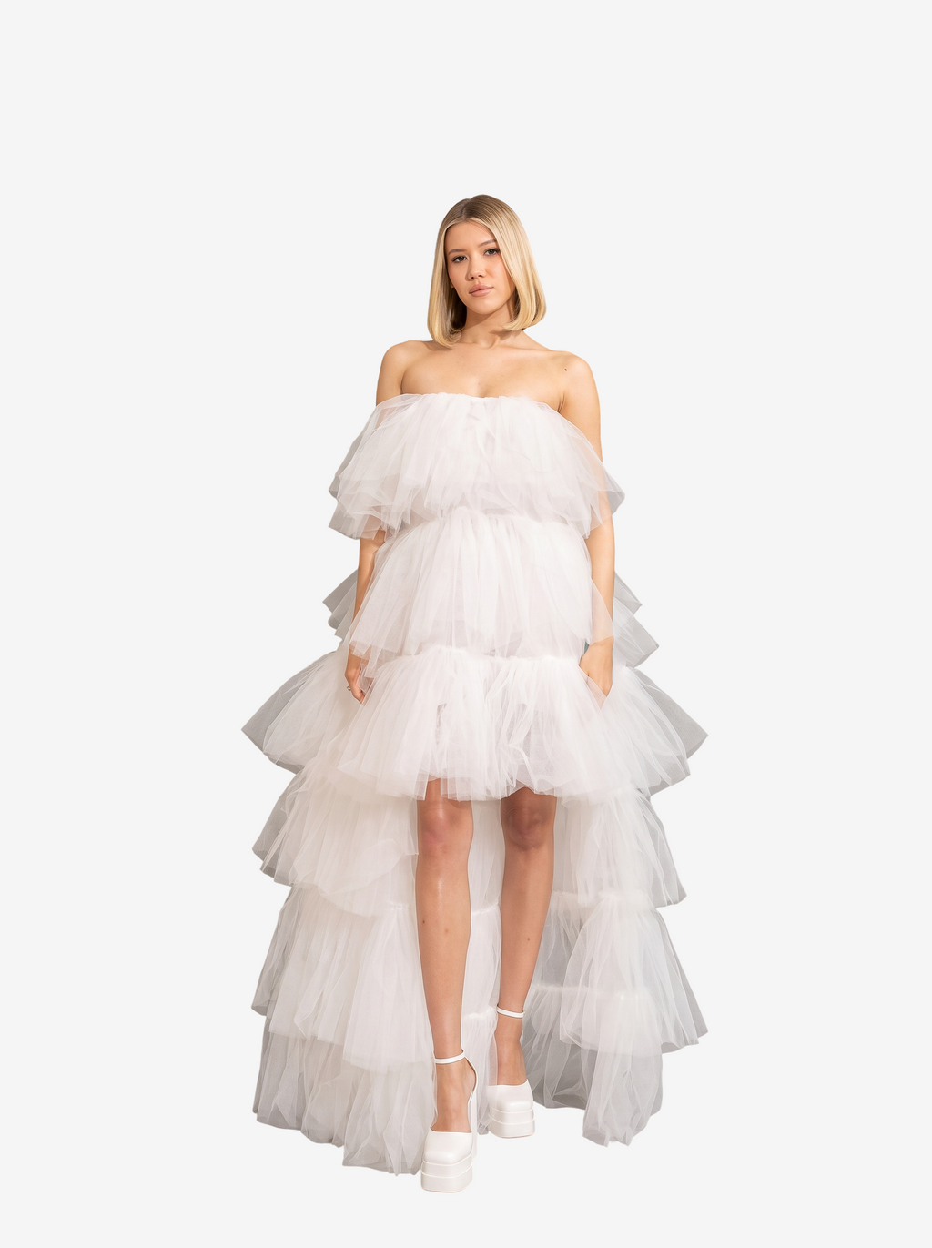 Volanlı Maxi Elbise - Offwhite ön
