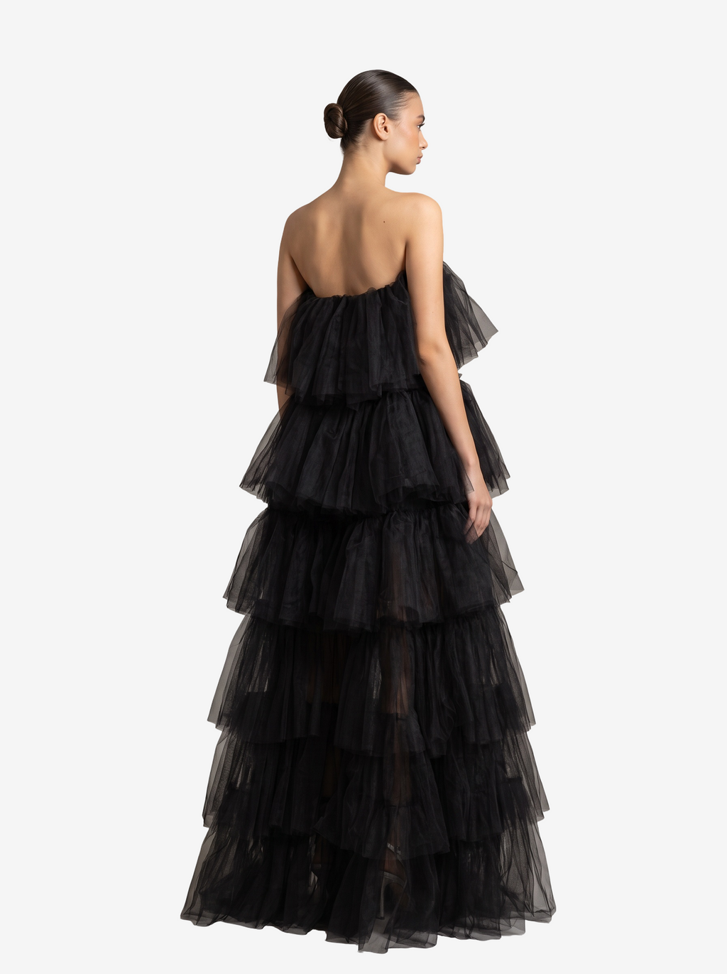 Volanlı Maxi Elbise - Black arka